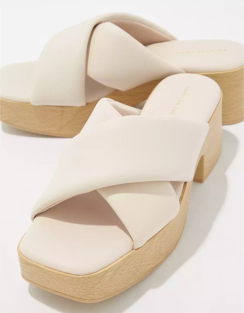 Compensées American Eagle AE Cross-Brides Block Heel Clog Beige Kaki Femme | HUW-92734846